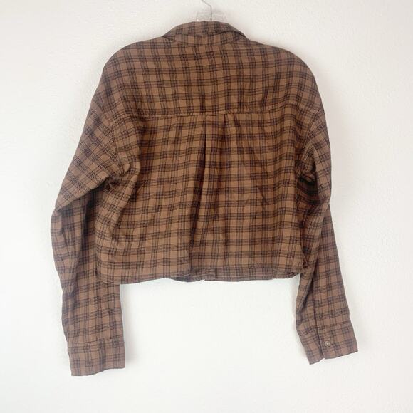 Hollister Shirt Womens Small Cropped Button‎ Up Brown Western Cowgirl Collared S - Picture 2 of 7